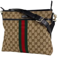 グッチ GUCCI GG柄 ショルダーバッグ シェリーライン ウェブ 斜め掛け ショルダーバッグ GGキャンバス ベージュ ブラック 388926 レディース 【中古】