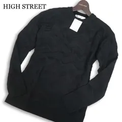 【新品 未使用】 HIGH STREET ハイストリート 春夏★ スリム 幾何学柄 ジャガード ニット セーター Sz.M メンズ 黒のサムネイル