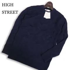【新品 未使用】 HIGH STREET ハイストリート 春夏★ ジャガード 幾何学柄 ストレッチ ニット セーター Sz.M メンズ 紺のサムネイル