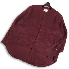 EASY TO WEAR イージートゥウェア 春夏★ リネン100% 長袖 バンドカラー ピンタック ビッグシルエット シャツ Sz.48 メンズ