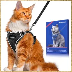 ☆彡送料無料でお届け☆彡ブラック_S Bigcow 猫 猫用 ハーネスリード セット 猫牽引ロープ リード 猫ハーネス 猫用 胴輪 猫具 ねこ ネコ 子猫 散歩 お出かけ 抜けない ベスト ソフト胸あて 軽量 頭を通さず装着可能 サイズ調節可 夜反射 通気メッ