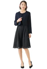 [ELENA] エレナ レディース マタニティ ノーカラー ジャケット ワンピース 一体型 単品 セットアップ風 授乳口付 洗える ドット 産前 産後 フォーマル (240197)★m dcee7018