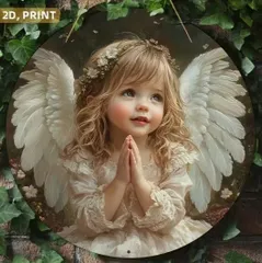 入荷！木製ラウンド天使20 小さな手の祈り 看板 ラウンド インテリア