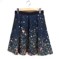 ランバンオンブルー LANVIN en Bleu ギャラクシープリント タック フレアスカート ミニ 38 ネイビー 紺 /FT28