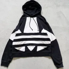 アディダス パーカー プルオーバー ビッグロゴ トレフォイル 刺繍 コットン 黒 白 M レディース メンズ ユニセックス