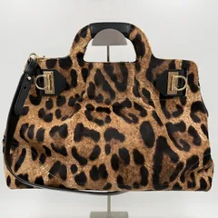 Salvatore Ferragamo（サルヴァトーレ フェラガモ）ソフィア 2WAYハンドバッグ レオパード ハラコ ガンチーニ金具