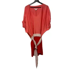    DIANE von FURSTENBERG ダイアンフォンファステンバーグ シルク混 切替 ドレープワンピース オレンジ 6【Z1817】