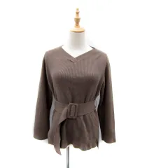 スナイデル SNIDEL ニット カットソー 長袖 Vネック ベルト付き 無地 F 茶 ブラウン /SY24