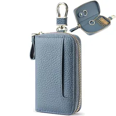 【新品】 [RenLianyi] 本革 キーケース レディース スマートキーケース カードケース 一体型 無地 シンプル 車キーケース 6連フック キーホルダー付き カードポケット3枚 カラビナ付き 60°回転可能 コンパクト 軽量 おしゃれ カジュアル  0