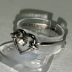 【SV950】シルバー950 銀 スターリングシルバー シルバーアクセサリー　地金 指輪 リング レディース 女性用 ハート柄 ストーン付き 細身 10.5号 1.2g ヴィンテージのサムネイル