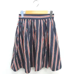 レイビームス Ray Beams フレア スカート ひざ丈 ストライプ 薄手 ネイビー オレンジ 紺 0 /TT