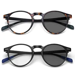 [Dollger] 調光サングラス ブルーライトカットメガネ TR90フレーム 伊達メガネ メンズ レディース 男女兼用 紫外線カット UVカット ブルーブラック+レオパード 1