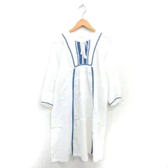 スタディオクリップ Studio Clip タグ付き ワンピース ロング ボイル刺繡 タッセル 透け感 薄手 長袖 F ホワイト ブルー 白 青 /TT