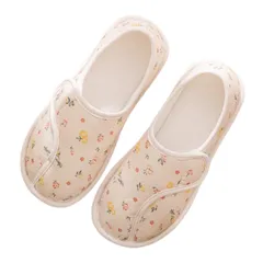 [ソユル] 花柄 フラワー ルーム シューズ 室内履き スリッパ 面テープ かかと あり すべり止め 付 介護 入院 リビング キッチン トイレ シンプル レディース (ベージュ, 日本の靴のサイズ寸法, 大人, アルファベット, M) [ベージュ] [M]