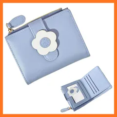 【新品】 [Coollooda] ミニ財布 レディース 二つ折り財布 カードケース お札が折れない 大容量 PUレザー ファスナー スナップ 薄型 軽量 可愛い おしゃれ 小銭入れ スキミング防止 高校生 女子用 11.5x9cm(ブルー) 1