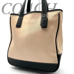 【B4717】 COACH コーチ 7706 ハンドバッグ キャンバス レザー バイカラー ベージュ ブラック ロゴチャーム レディース