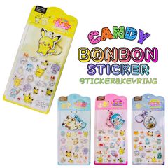 한국 정규품 포켓몬 CANDY BONBON STICKER 키홀더 첨부 캔디 봉봉 씰 피카츄 미미큐 포켓몬 씰 봉봉 씰 3D 입체 푸쿠푸쿠 드롭 씰 캐릭터