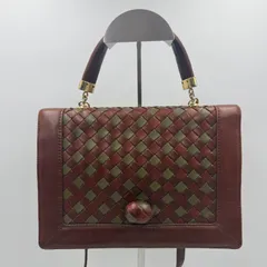 BOTTEGA VENETA（ボッテガヴェネタ）イントレチャート ハンドバッグ ブラウン×カーキ レザー ゴールド金具