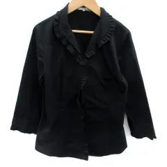 23区 オンワード樫山 シャツ ブラウス 七分袖 スキッパーカラー フリル 38 M 黒 ブラック /SM24