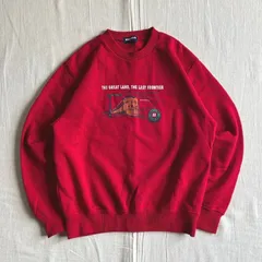 00s　archive　OLD UNIQLO　オールドユニクロ　アラスカ列車グラフィック　イラスト　ビンテージ調プリント　短丈スウェット　レッド　S　Y2K　ストリート　C-BOY　Alaska train graphic print sweat shirt