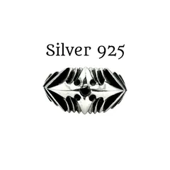 【立体彫刻】クロス スター ブラックストーン Silver 925 刻印 Vintage Design Ring シルバー ヴィンテージ デザイン リング 17号 ワイド 大ぶり メンズ 一点もの