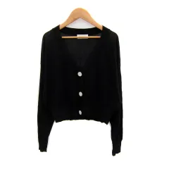 オペークドットクリップ OPAQUE.CLIP カーディガン ミドル丈 Vネック 無地 シースルー 38 M 黒 ブラック /SY28