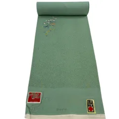 反物 名品 小紋 幾何学模様 緑 正絹 【中古】