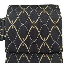 【美品】 名古屋帯 優品 幾何学 黒灰 化繊 【中古】