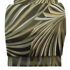 【美品】 袋帯 名品 幾何学 金銀糸 箔 鶯色 六通 正絹 【中古】