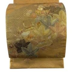 袋帯 名品 鶴 松竹梅 螺鈿 金銀彩 金色 お太鼓柄 正絹 【中古】