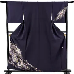 【美品】 付下げ 身丈159cm 裄丈66cm M 袷 翠山工房 やまと 落款 辻が花 金銀彩 濃紫 正絹 名品 【中古】