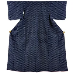 紬 身丈153cm 裄丈62cm S 袷 バチ衿 亀甲 紺色 正絹 秀品 【中古】