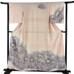 【美品】 訪問着 身丈157cm 裄丈63cm S 袷 翠山工房 落款 辻が花 ぼかし 薄ピンク 正絹 秀品 【中古】