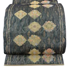 【美品】 袋帯 秀品 華文 向かい鳥 金糸 箔 緑 六通 正絹 【中古】