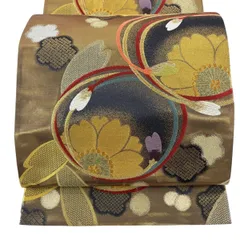 【美品】 袋帯 秀品 振袖向き 桜 花びら 金糸 箔 金色 六通 正絹 【中古】