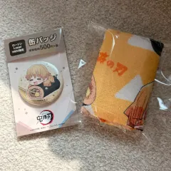鬼滅の刃 我妻 善逸 キンパ ハンカチと缶バッジ (鬼滅の刃 グッズ