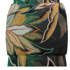 【美品】 袋帯 秀品 花 箔 金糸 緑 六通 正絹 【中古】