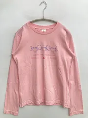 adidas アディダス Tシャツ/カットソー L ピンク 前面プリント ブランドロゴ ミドル丈 長袖 クルーネック(丸首)