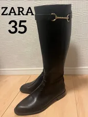 ZARAブラックロングブーツ 金具付きストラップ 35