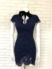 747 Tika ティカ キャバクラ ドレス ミニ 総レース リボン タイト キャバドレス S