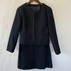 美品　ホワイトジョーラ フォーマル　ノーカラー　紺　セットアップ レディース ツイード レーヨン混 11AR ネイビー