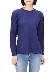 新品 [ミズノ] アウトドアシャツ ブレスサーモ ライトインナー クルーネックシャツ 長袖 吸湿発熱 B2MA2701 レディース エクリプスネイビーボーダー M