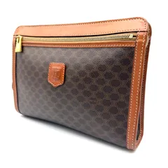 【美品】CELINE セリーヌ クラッチバッグ ハンドバッグ トリオンフマカダム柄 ブラウン ユニセックス 男女兼用 メンズ レディース