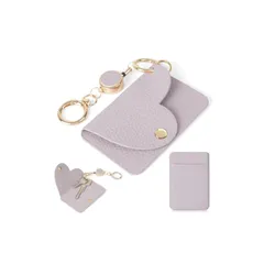 【新品】 キーホルダー 可愛い カード入れ 付き ハート型 リールキーホルダー レディース カード収納 おしゃれ レザー カラビナ付き 軽量 通勤 学生 家の鍵用 自動巻き取り バッグ掛け可能 パープル 1