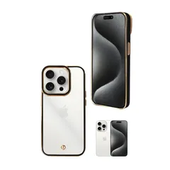 【新品】 シズカウィル iPhone 15 Pro 用 ケース カバー サイドメッキ加工 メッキ2 クリアケース 1個入り Black 黒色 1