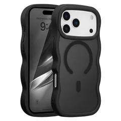【新品】 UEEBAI 対応 iPhone 17 Pro Max 用の ケース 透明 TPU ウェーブデザイン スマホケース クリア 可愛い 人気 おしゃれ ケース MagSafe対応 薄型 軽量 耐衝撃 波型 バンパー スマホケース - ブラック 0
