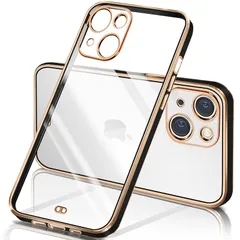 【新品】 yakxixi 用の iPhone13 mini ケース クリア 透明 アイフォン13mini カバー メッキ加工 耐衝撃 TPU ソフト 薄型 軽量 ストラップホール付き 落下防止 ワイヤレス充電(黒) 1