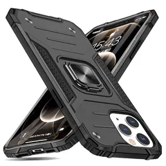 【新品】 iPhone 12 Pro 用ケース/iPhone 12 用ケース リング付き 衝撃吸収 耐衝撃 落下防止 米国軍事MIL標準取得 スタンド機能 PC+TPU 二重構造 防塵 薄型 軽量 一体型 360度回転 全面保護カバー アイフォンケース 黒 1