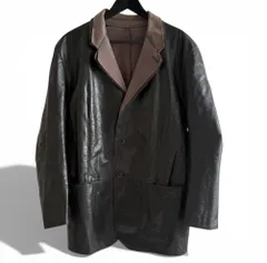 90s archive EMPORIO ARMANI Mixed-material leather jacket エンポリオアルマーニ レザージャケット ニット ドッキング ブラック 50 XLのサムネイル