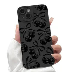 【新品】 Lovmooful iPhone 14 Plus対応ケース 可愛いエステ hetic リボンボウデザイン（黒配色） 女性・ガールズ向け 柔らかい TPU 素材 耐衝撃保護 ゴーリースタイル スマホケース（iPhone 用）- チェリーボウ 0